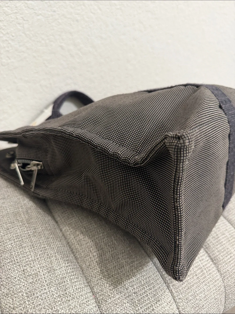 Hermes Gray Canvas Tote Bag with Black / Gray Straps